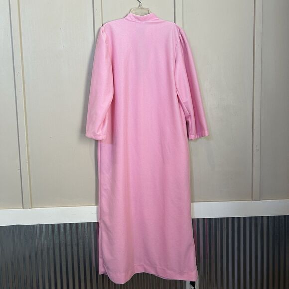 Vintage Womens Night Gown Medium Pink Zip Up Pocket Retro 70s Housecoat Long - Picture 6 of 10